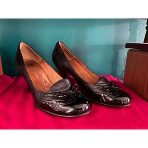 Y2K Sofft Black Valeria Leather Patent Wingtip Oxford Brogue Bow Pumps Office 9M